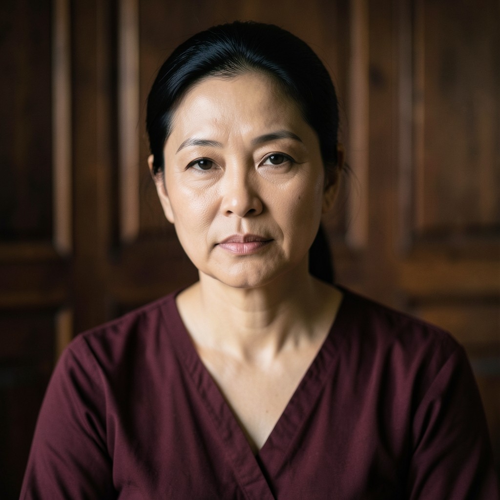 Portrait of Mali Thongchai seated in a wood-paneled room